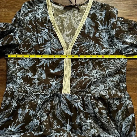 SAIPH Santorini Floral Maxi Dress Size L Blue White Cotton Italy Relaxed Coastal - Picture 9 of 9